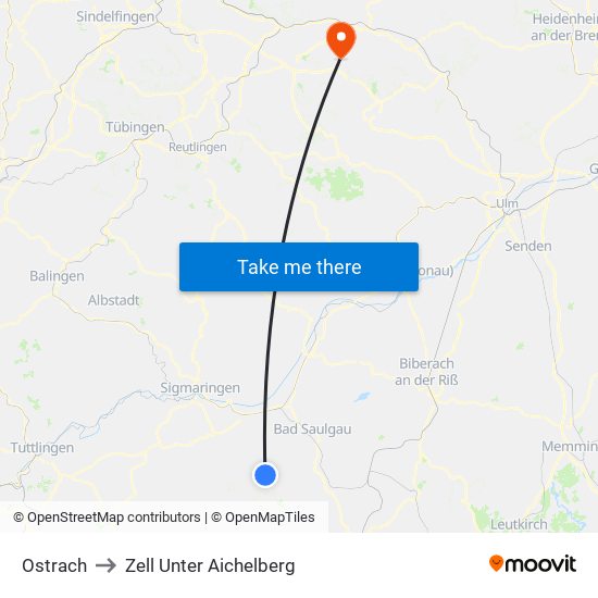 Ostrach to Zell Unter Aichelberg map