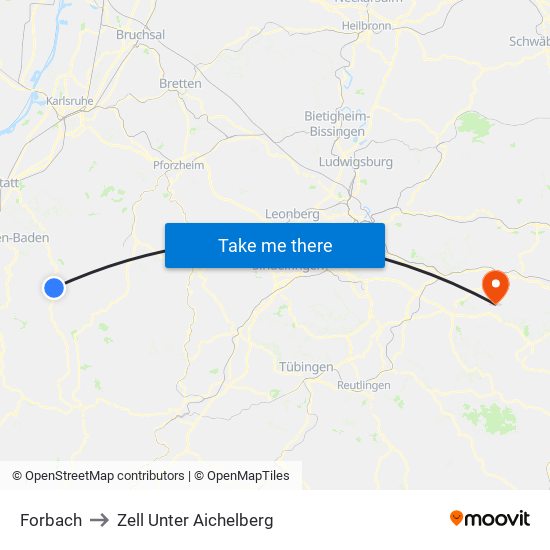 Forbach to Zell Unter Aichelberg map