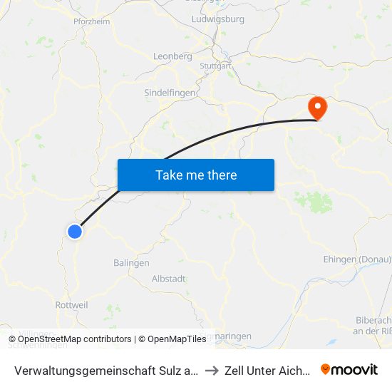 Verwaltungsgemeinschaft Sulz am Neckar to Zell Unter Aichelberg map
