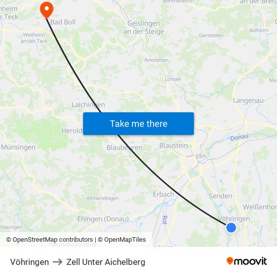 Vöhringen to Zell Unter Aichelberg map