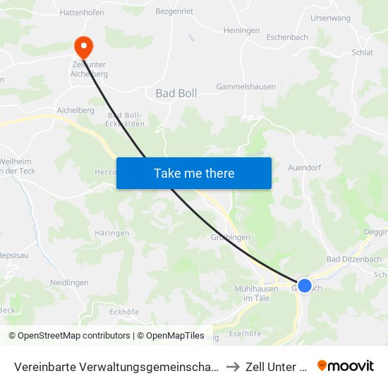 Vereinbarte Verwaltungsgemeinschaft Der Gemeinde Deggingen to Zell Unter Aichelberg map