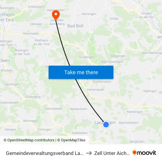 Gemeindeverwaltungsverband Laichinger Alb to Zell Unter Aichelberg map