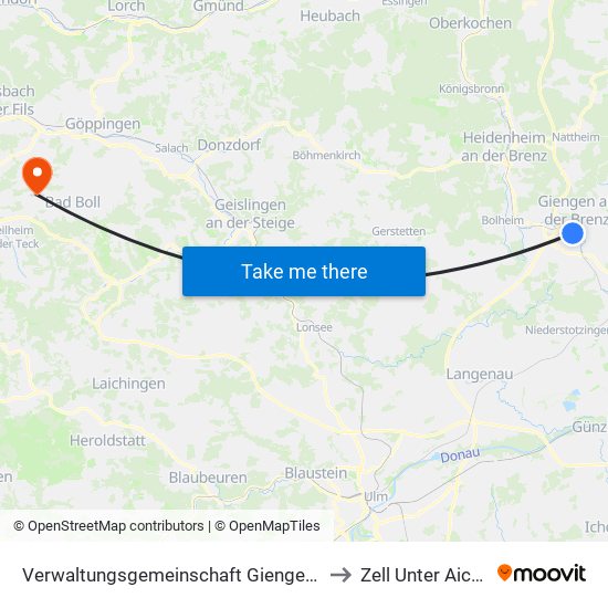 Verwaltungsgemeinschaft Giengen An Der Brenz to Zell Unter Aichelberg map