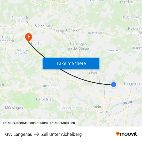 Gvv Langenau to Zell Unter Aichelberg map