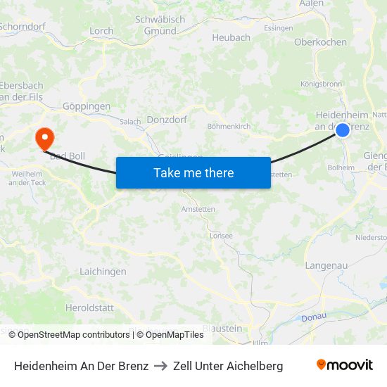 Heidenheim An Der Brenz to Zell Unter Aichelberg map
