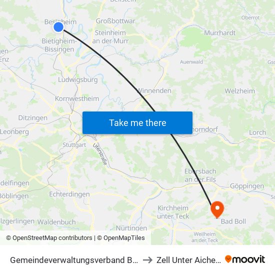 Gemeindeverwaltungsverband Besigheim to Zell Unter Aichelberg map