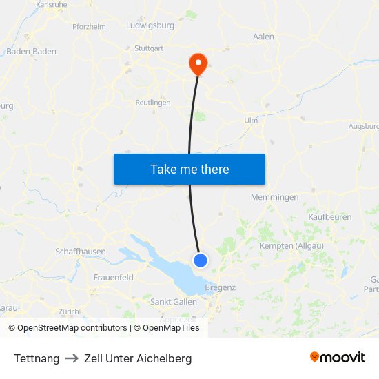 Tettnang to Zell Unter Aichelberg map