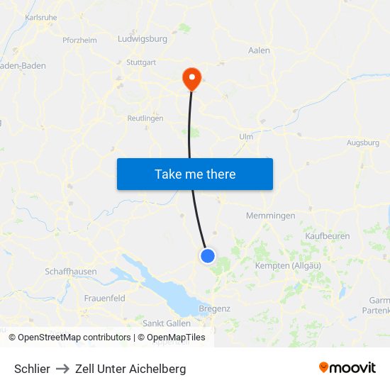 Schlier to Zell Unter Aichelberg map
