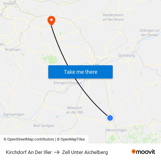 Kirchdorf An Der Iller to Zell Unter Aichelberg map