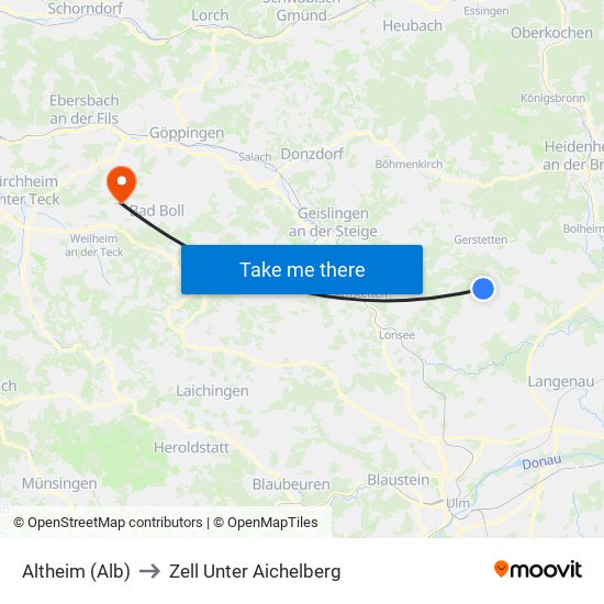 Altheim (Alb) to Zell Unter Aichelberg map