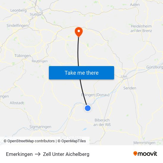 Emerkingen to Zell Unter Aichelberg map