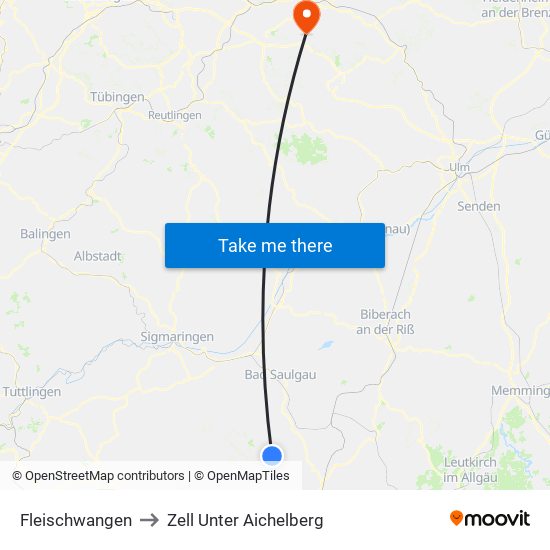 Fleischwangen to Zell Unter Aichelberg map