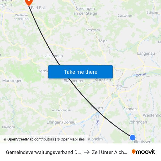 Gemeindeverwaltungsverband Dietenheim to Zell Unter Aichelberg map