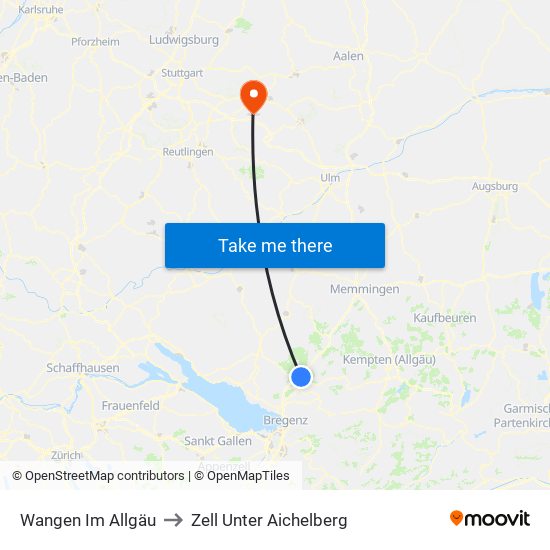 Wangen Im Allgäu to Zell Unter Aichelberg map
