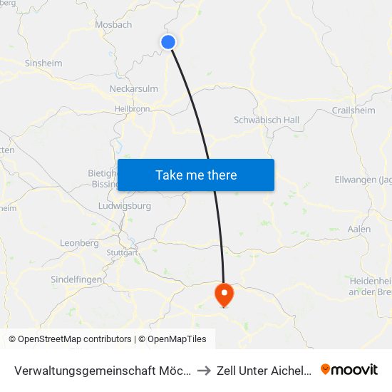 Verwaltungsgemeinschaft Möckmühl to Zell Unter Aichelberg map