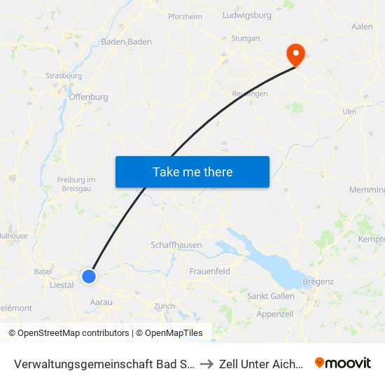 Verwaltungsgemeinschaft Bad Säckingen to Zell Unter Aichelberg map