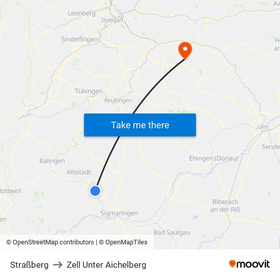 Straßberg to Zell Unter Aichelberg map