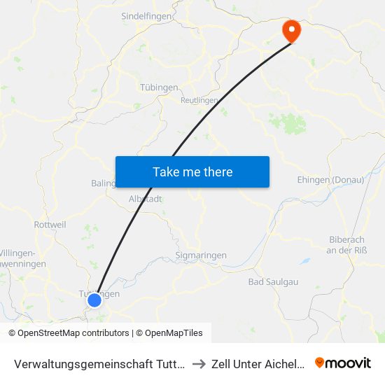 Verwaltungsgemeinschaft Tuttlingen to Zell Unter Aichelberg map