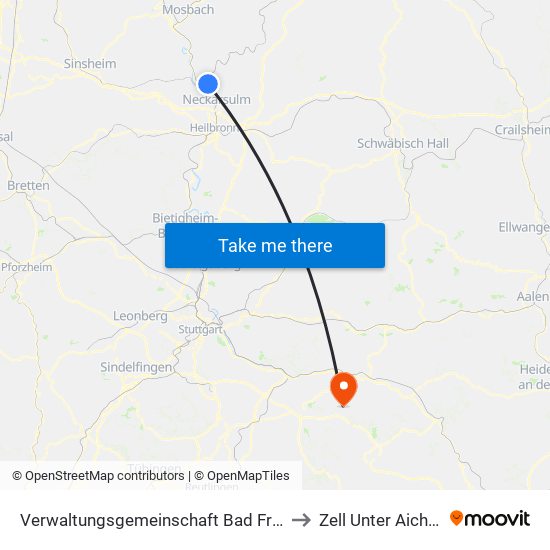 Verwaltungsgemeinschaft Bad Friedrichshall to Zell Unter Aichelberg map