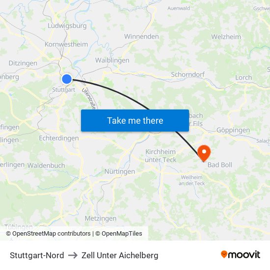 Stuttgart-Nord to Zell Unter Aichelberg map