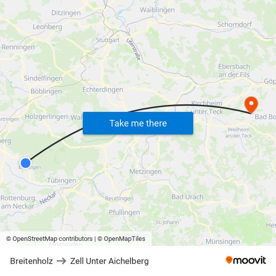 Breitenholz to Zell Unter Aichelberg map