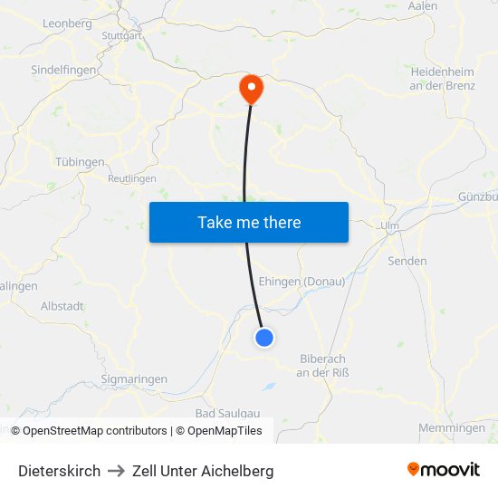 Dieterskirch to Zell Unter Aichelberg map