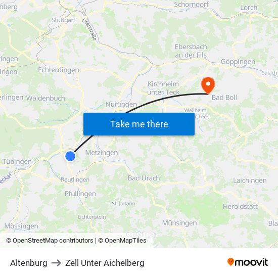 Altenburg to Zell Unter Aichelberg map