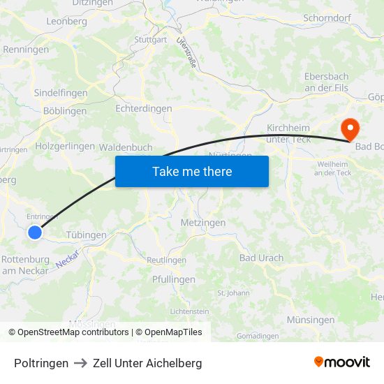 Poltringen to Zell Unter Aichelberg map