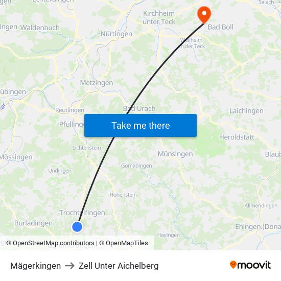 Mägerkingen to Zell Unter Aichelberg map