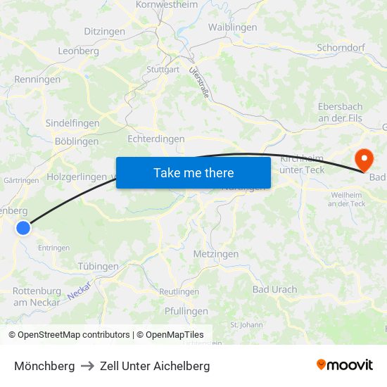 Mönchberg to Zell Unter Aichelberg map