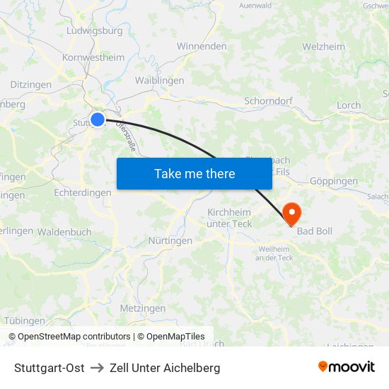 Stuttgart-Ost to Zell Unter Aichelberg map