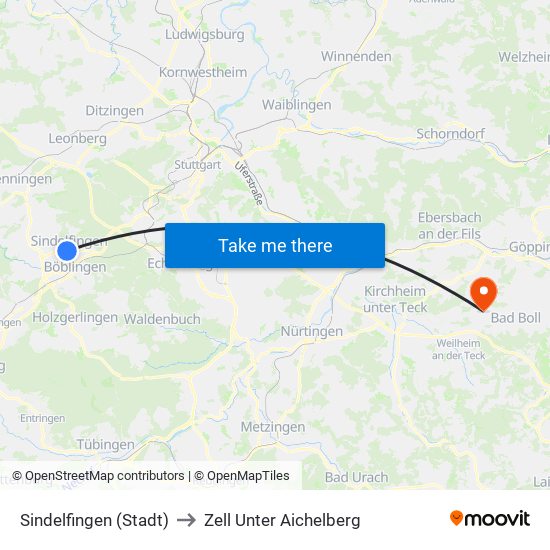 Sindelfingen (Stadt) to Zell Unter Aichelberg map