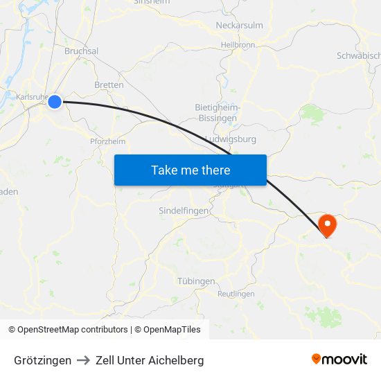 Grötzingen to Zell Unter Aichelberg map