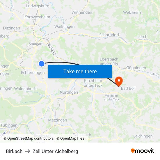 Birkach to Zell Unter Aichelberg map