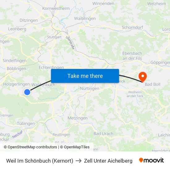 Weil Im Schönbuch (Kernort) to Zell Unter Aichelberg map