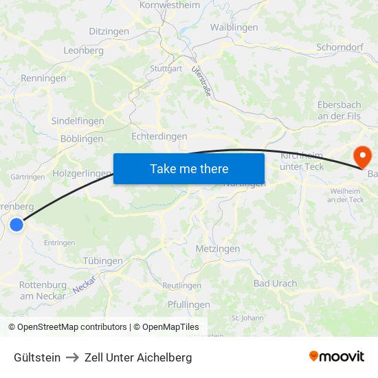 Gültstein to Zell Unter Aichelberg map