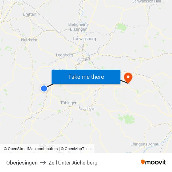 Oberjesingen to Zell Unter Aichelberg map
