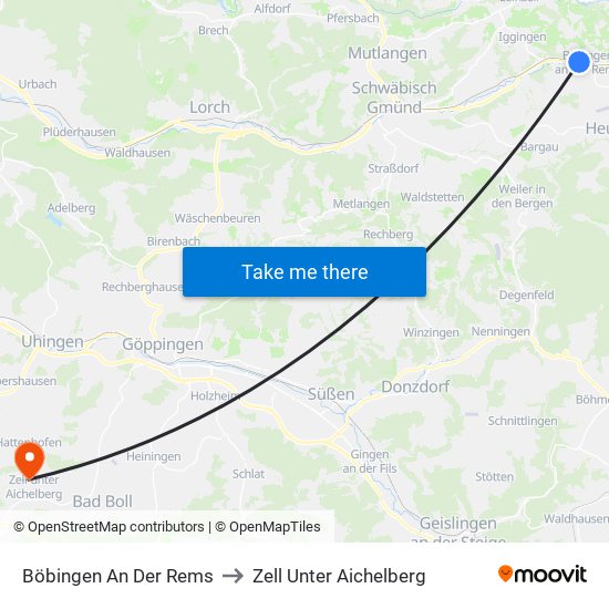 Böbingen An Der Rems to Zell Unter Aichelberg map