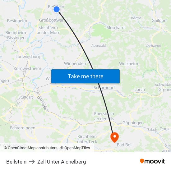 Beilstein to Zell Unter Aichelberg map