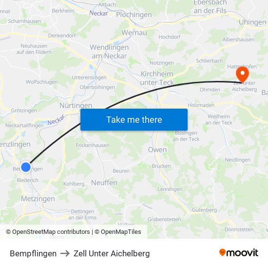 Bempflingen to Zell Unter Aichelberg map