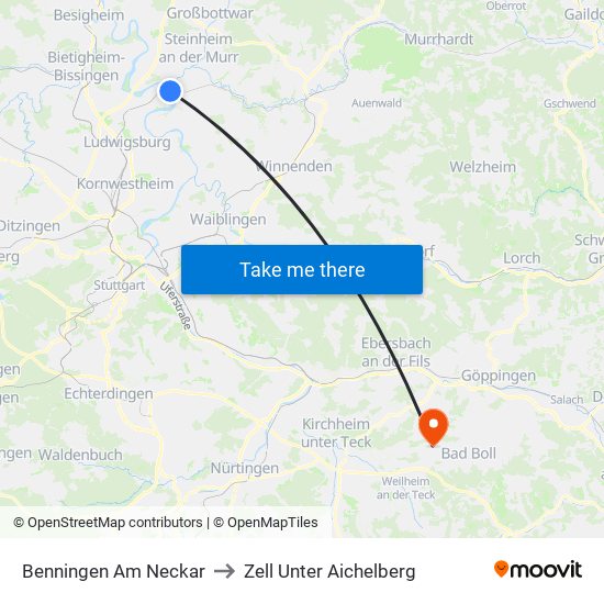 Benningen Am Neckar to Zell Unter Aichelberg map