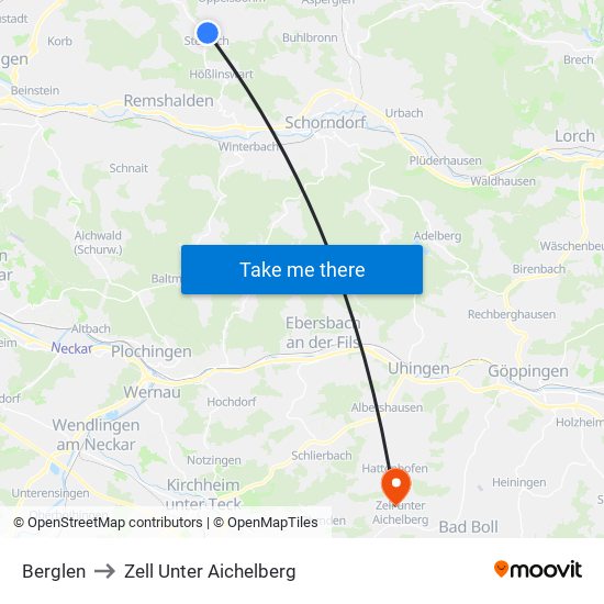 Berglen to Zell Unter Aichelberg map