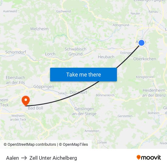 Aalen to Zell Unter Aichelberg map