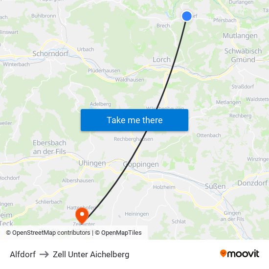 Alfdorf to Zell Unter Aichelberg map