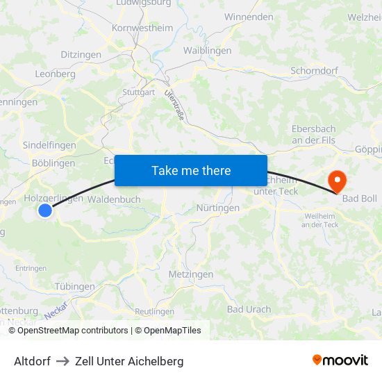 Altdorf to Zell Unter Aichelberg map