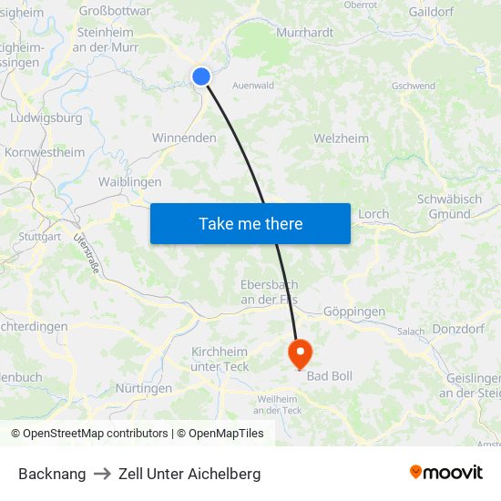 Backnang to Zell Unter Aichelberg map