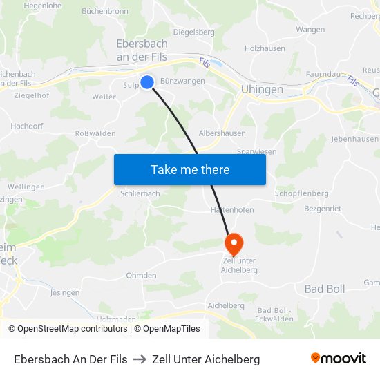 Ebersbach An Der Fils to Zell Unter Aichelberg map
