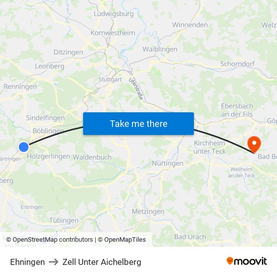 Ehningen to Zell Unter Aichelberg map