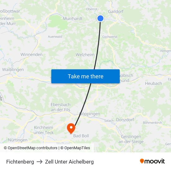 Fichtenberg to Zell Unter Aichelberg map