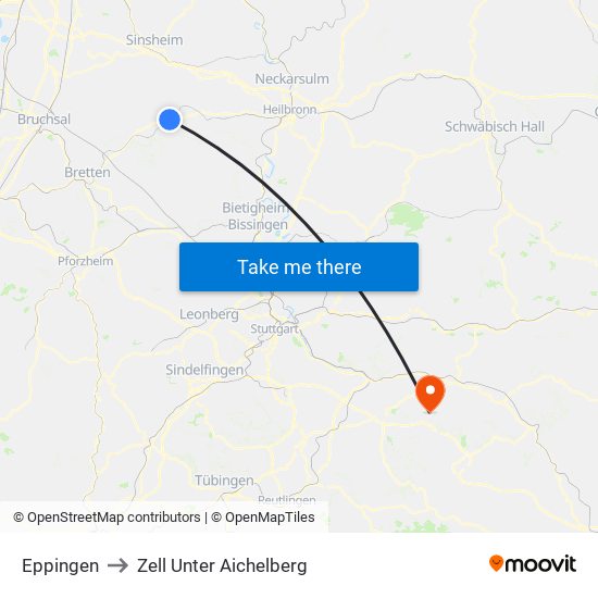 Eppingen to Zell Unter Aichelberg map